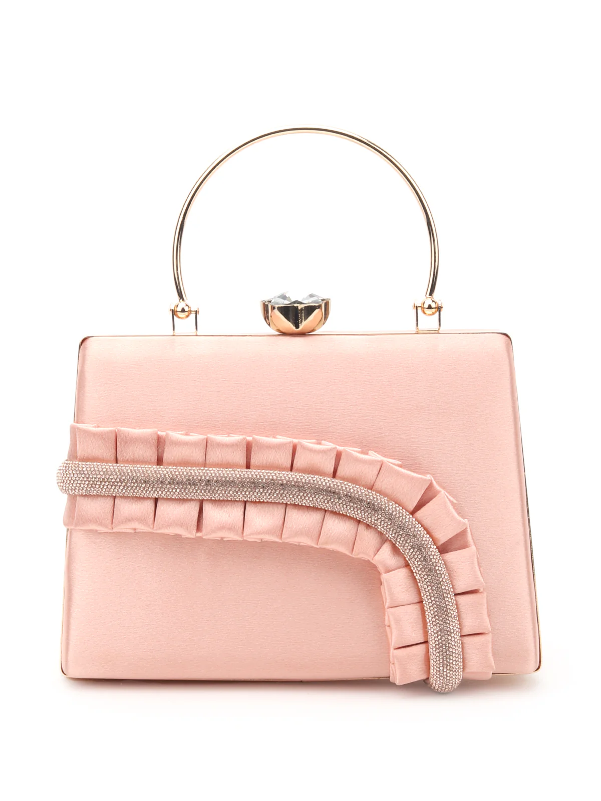 Odette Women Hi-Shine Ruched Detail Structured Clutch Bag - Image 3