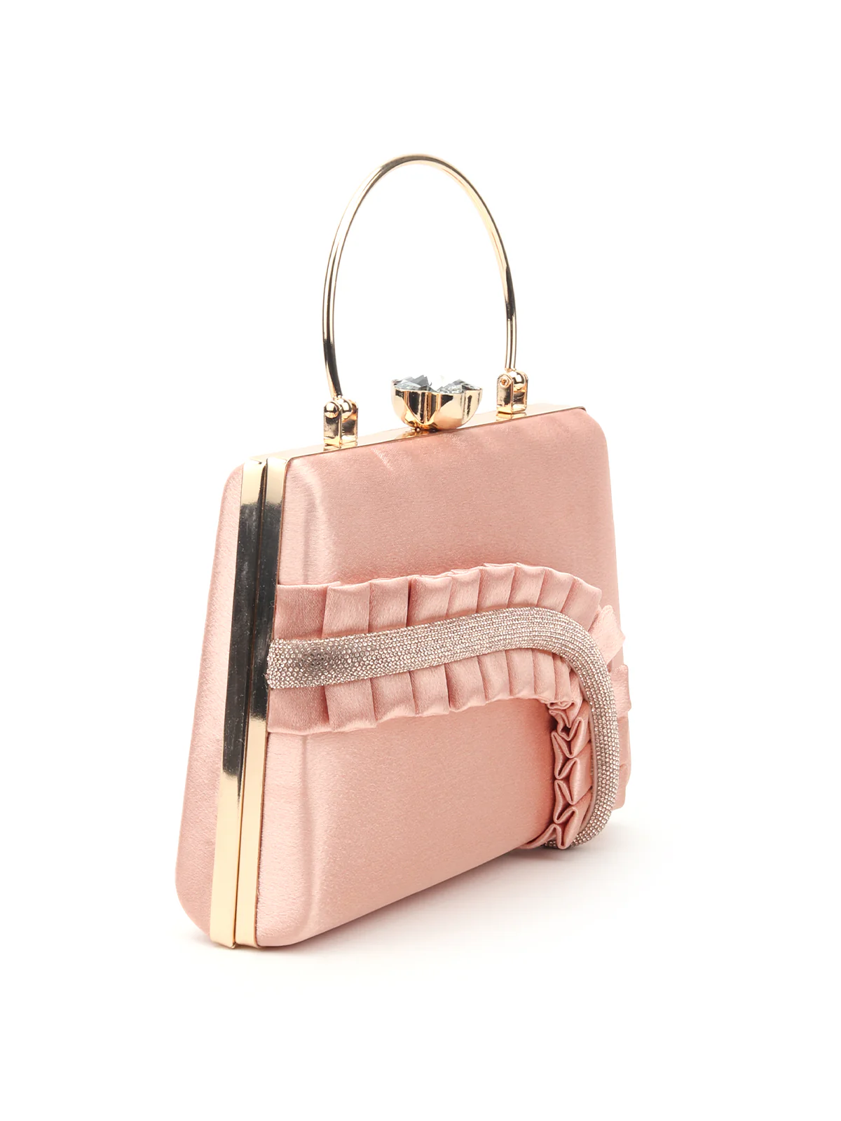Odette Women Hi-Shine Ruched Detail Structured Clutch Bag - Image 4