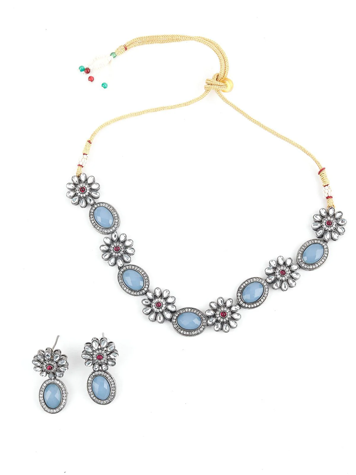 Odette Women Iceberg Blue Floral Choker Necklace Set - Image 3