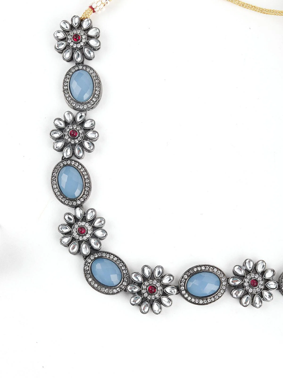 Odette Women Iceberg Blue Floral Choker Necklace Set - Image 4