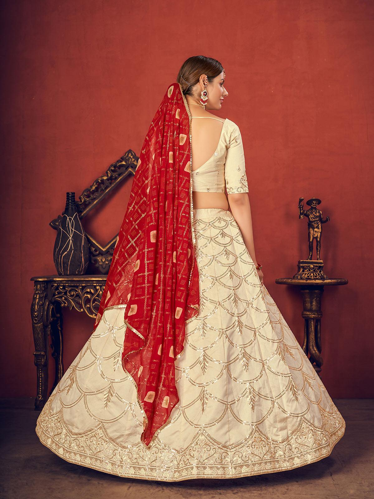 Odette Women Impressive Beige Art Silk Semi Stitched Lehenga With  Unstitched Blouse - Image 4