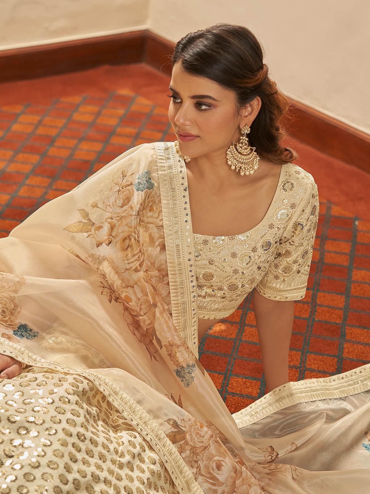 Odette Women Impressive Beige Art Silk Semi Stitched Lehenga With  Unstitched Blouse - Image 4