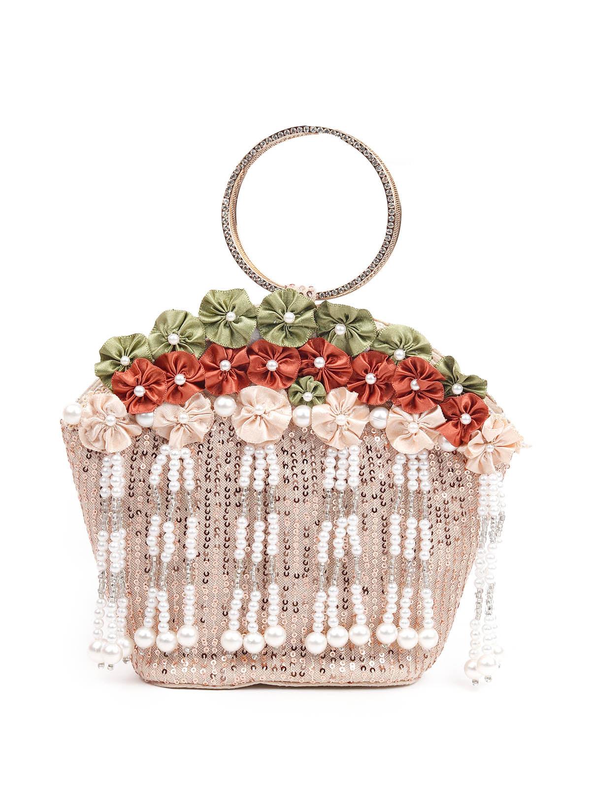 Odette Women Impressive Beige Embellished Clutch - Image 3