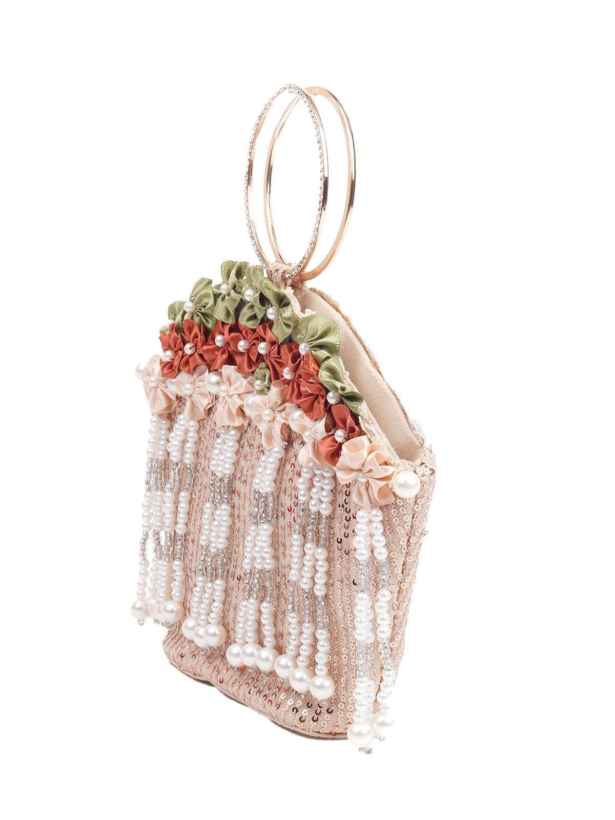 Odette Women Impressive Beige Embellished Clutch - Image 4