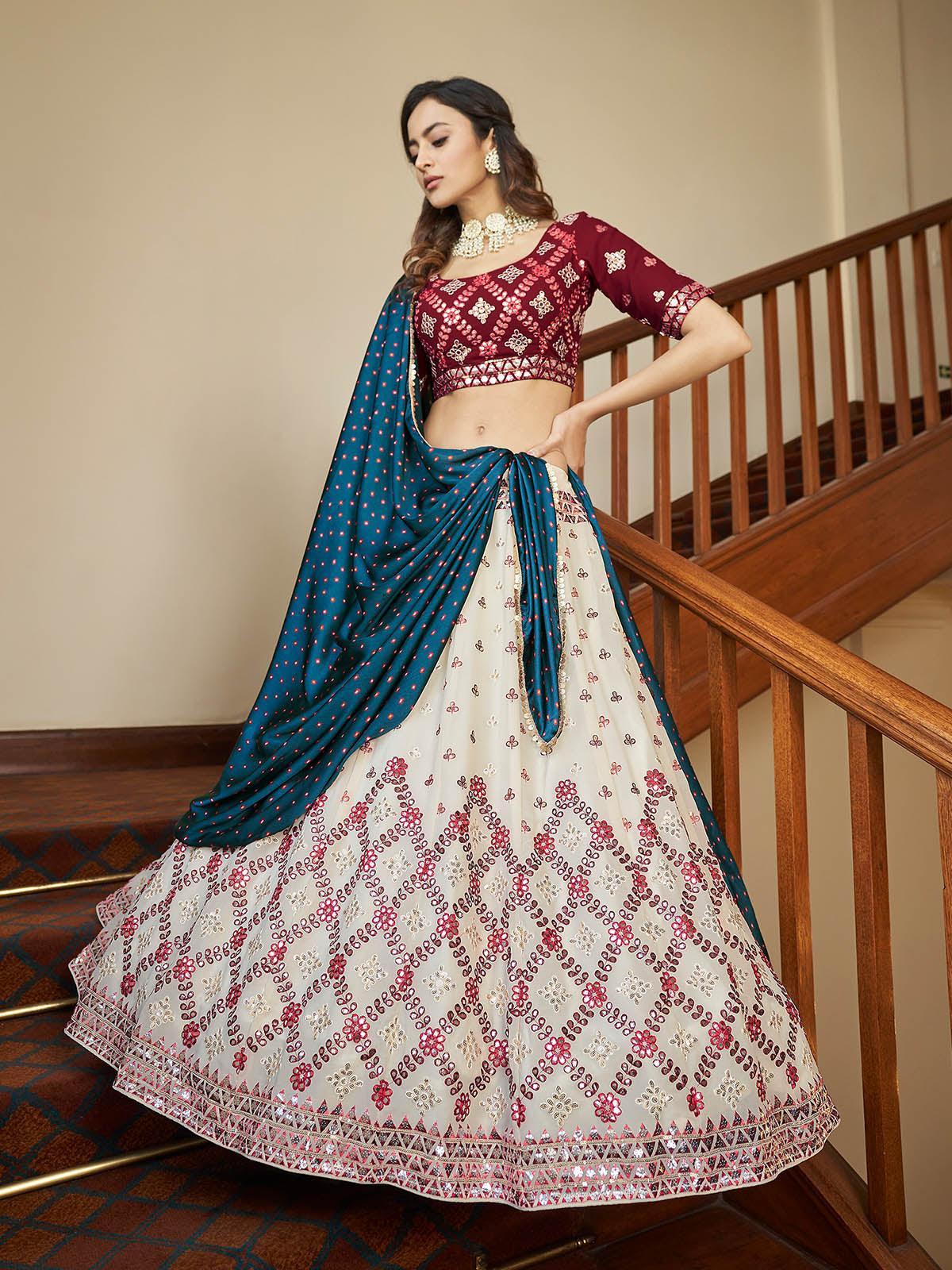 Odette Women Impressive Beige Georgette Semi Stitched Lehenga With  Unstitched Blouse - Image 2