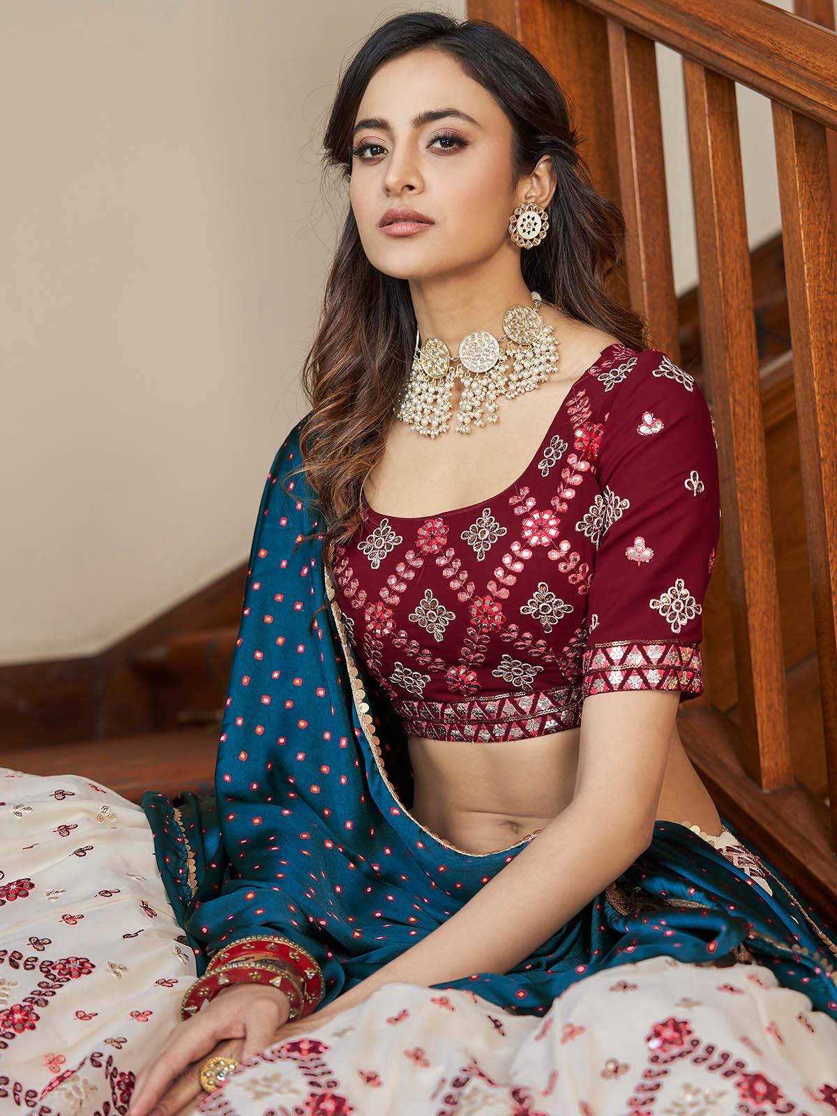 Odette Women Impressive Beige Georgette Semi Stitched Lehenga With  Unstitched Blouse - Image 4
