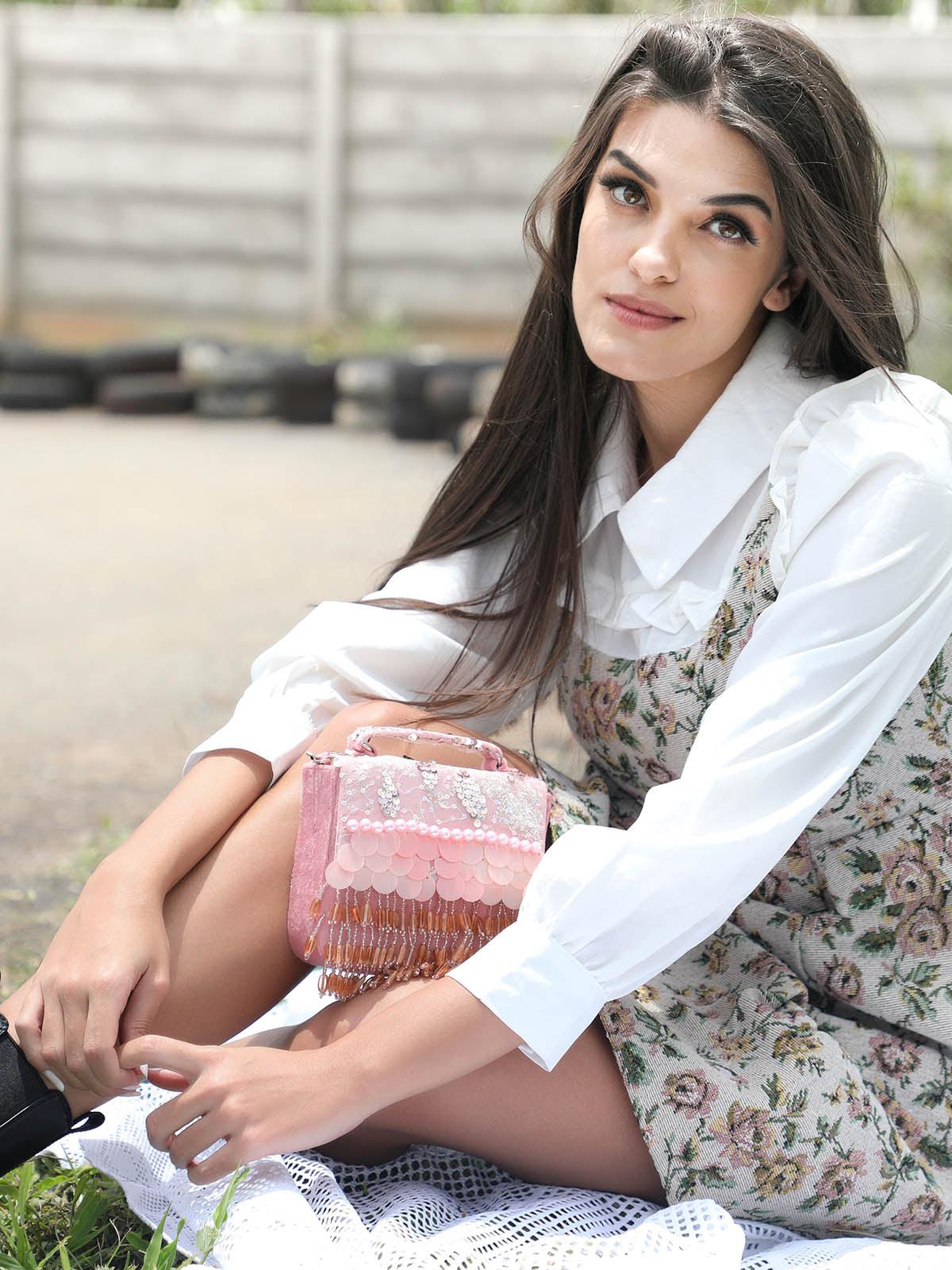 Odette Women Impressive Pink Embellished Clutch - Image 2