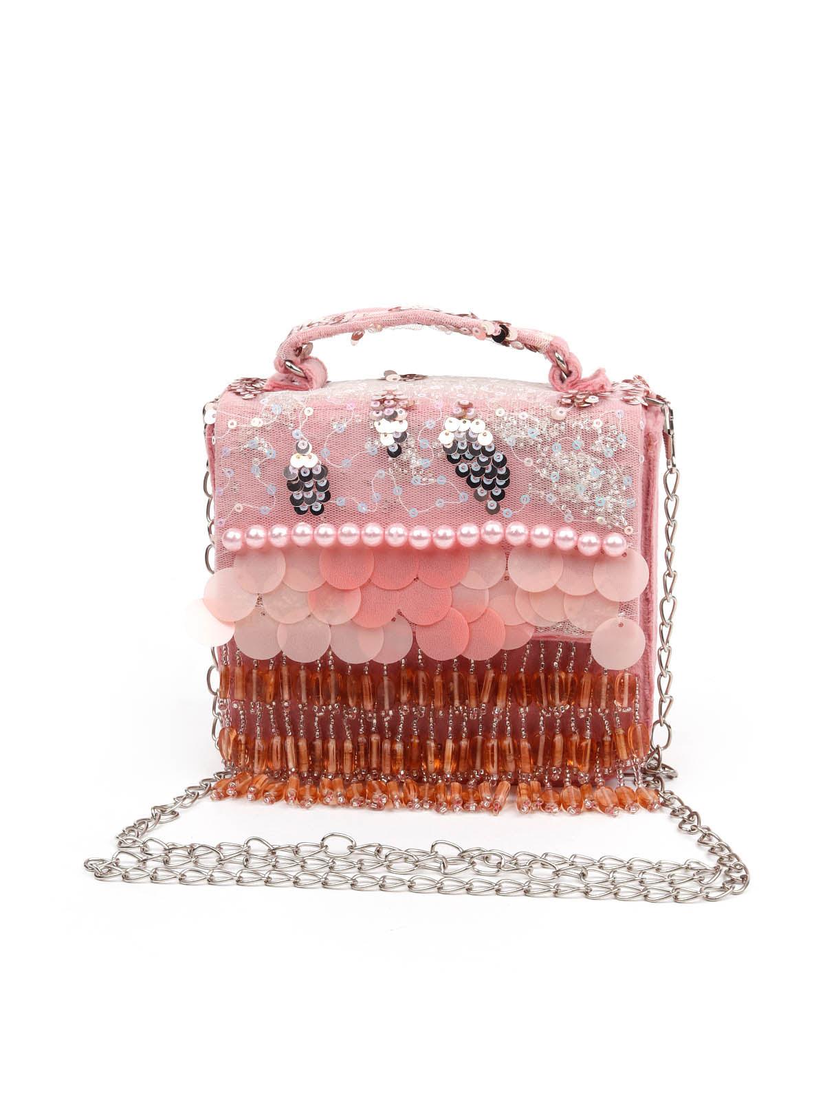 Odette Women Impressive Pink Embellished Clutch - Image 3