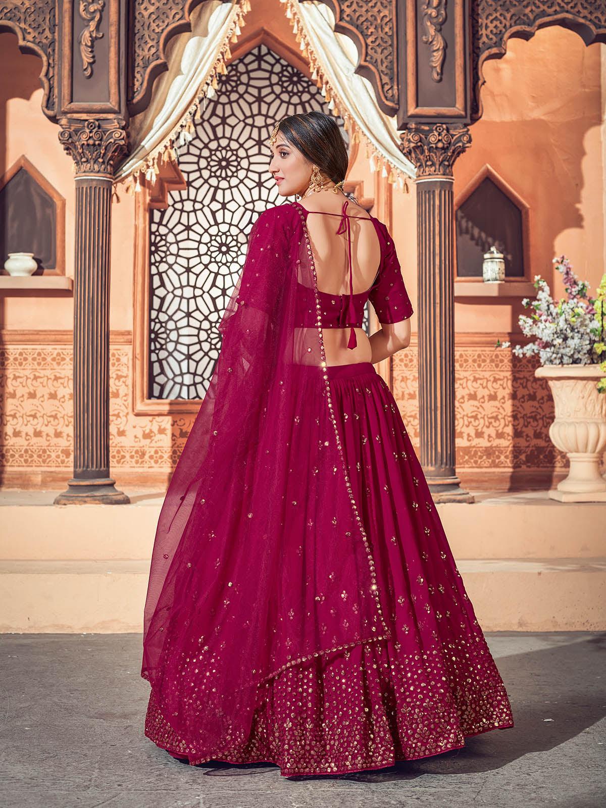 Odette Women Impressive Deep Pink Georgette Semi Stitched Lehenga With  Unstitched Blouse - Image 4