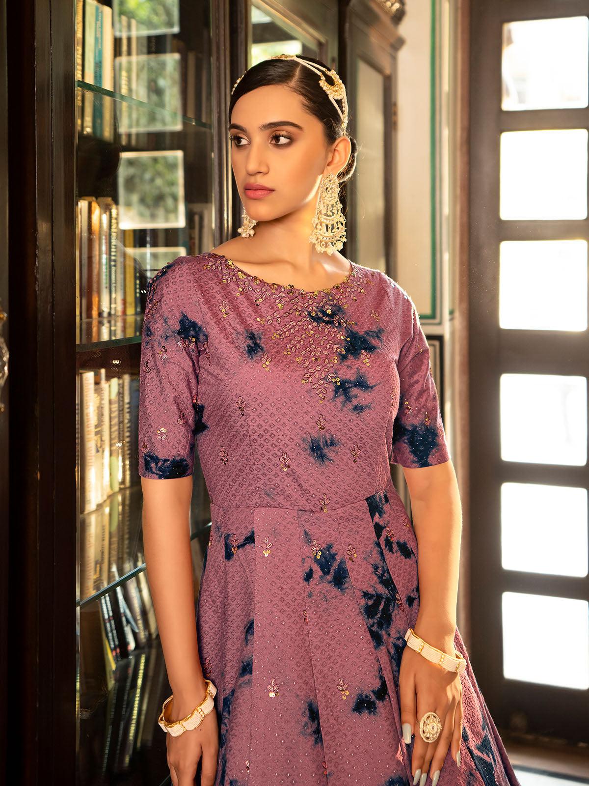 Odette Women Impressive Dust Pink Cotton Semi Stitched Anarkali - Image 2