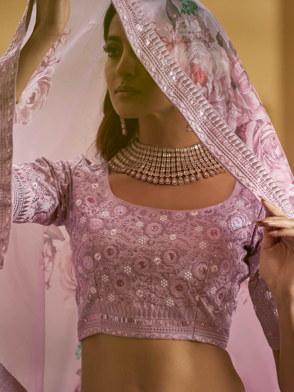 Odette Women Impressive Dusty Pink Art Silk Semi Stitched Lehenga With  Unstitched Blouse - Image 3