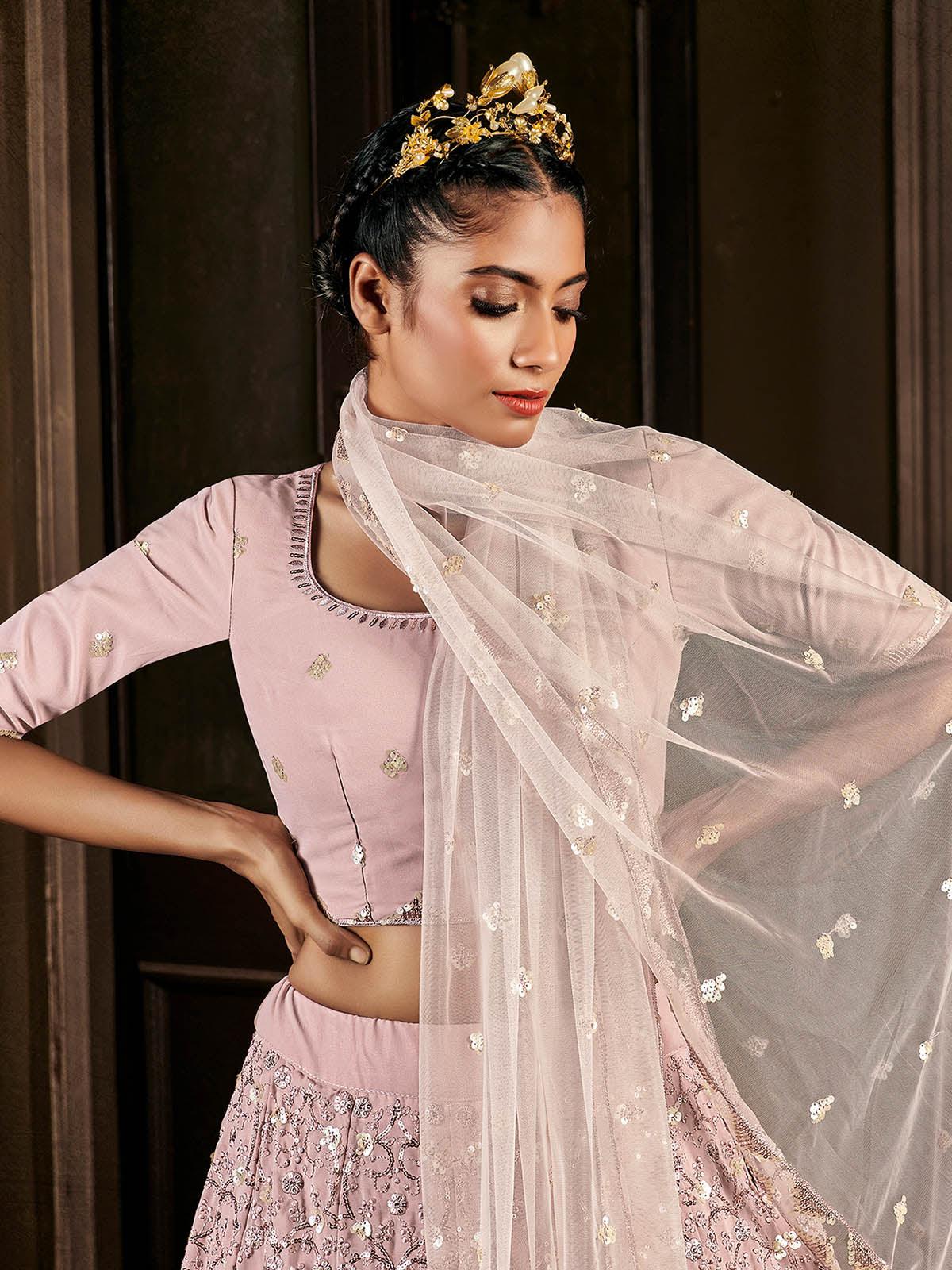 Odette Women Impressive Dusty Pink Georgette Semi Stitched Lehenga With  Unstitched Blouse - Image 2