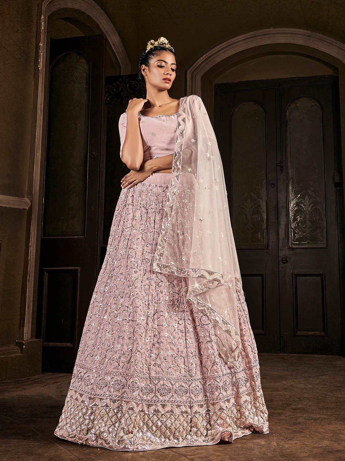 Odette Women Impressive Dusty Pink Georgette Semi Stitched Lehenga With  Unstitched Blouse - Image 3