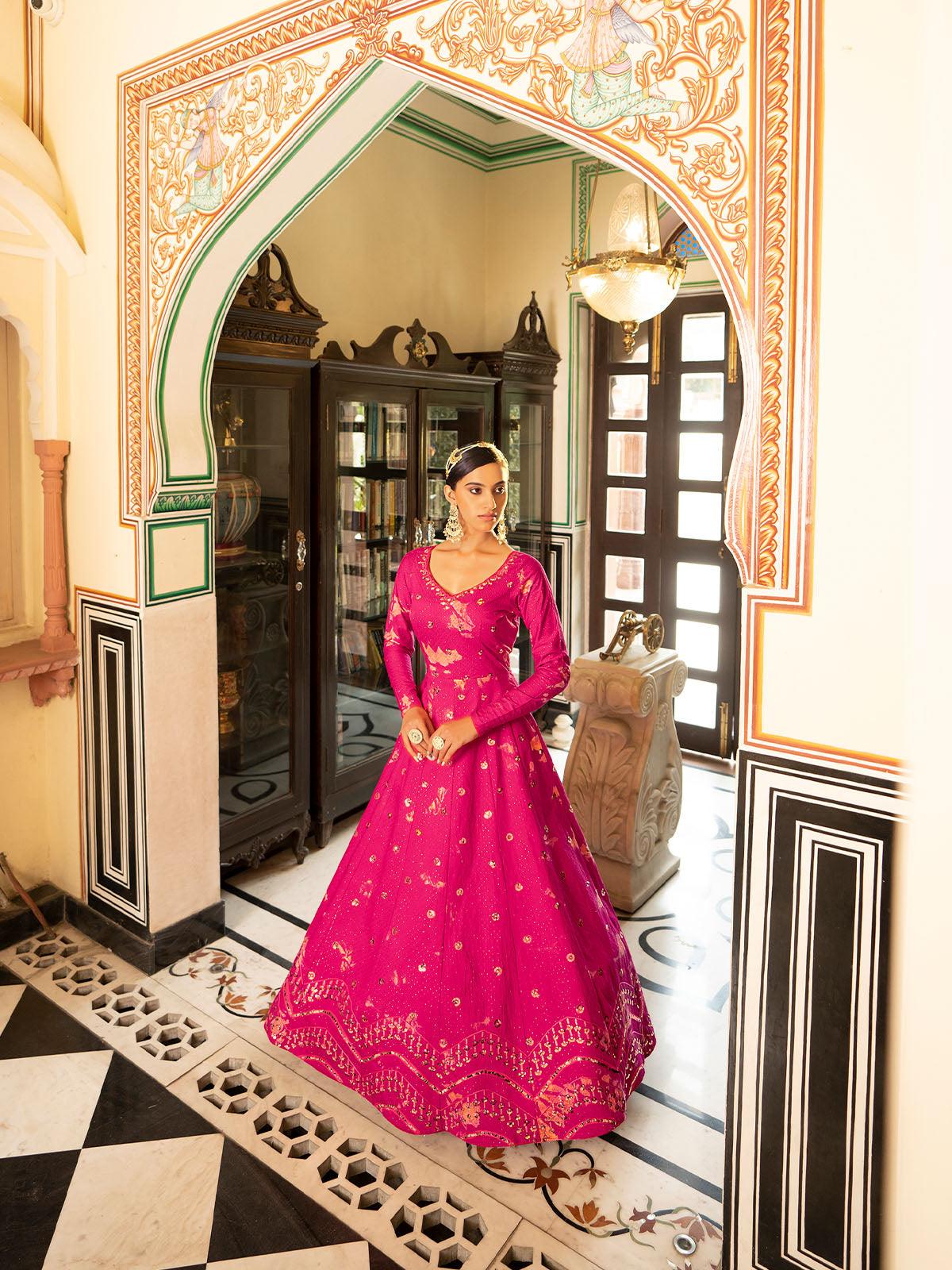 Odette Women Impressive Fuschia Cotton Semi Stitched Anarkali - Image 3