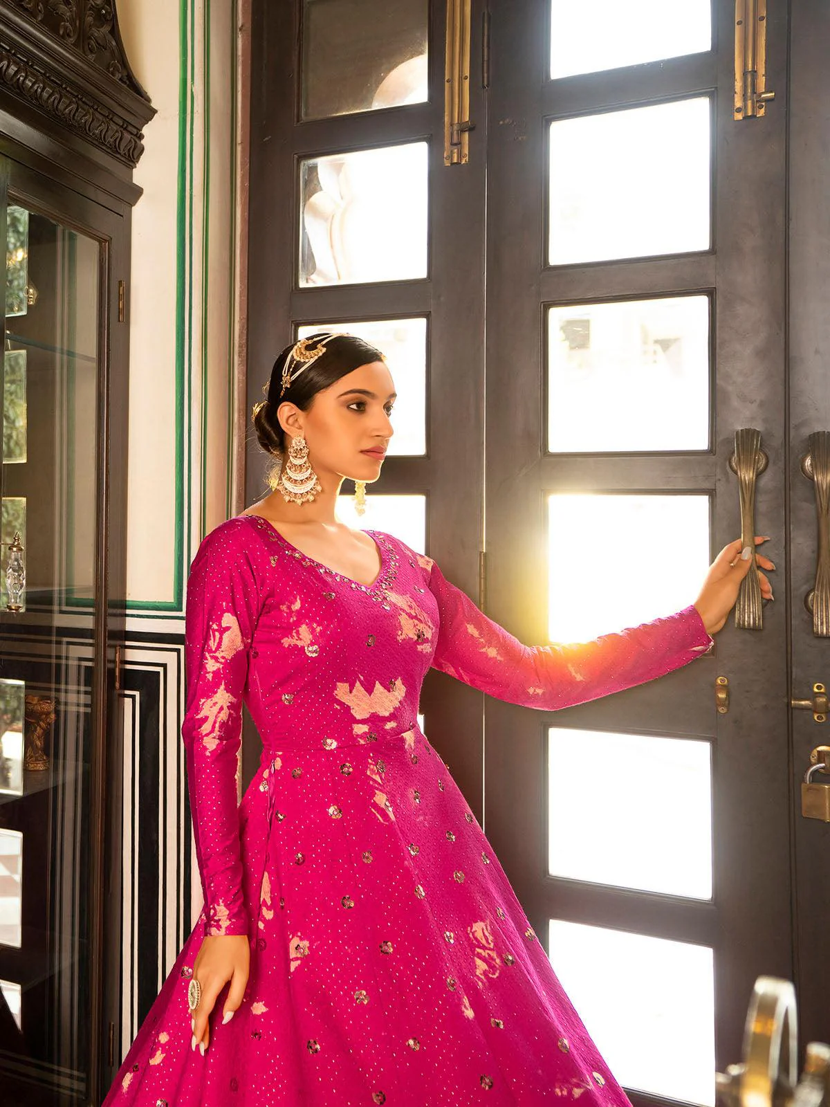 Odette Women Impressive Fuschia Cotton Semi Stitched Anarkali - Image 4
