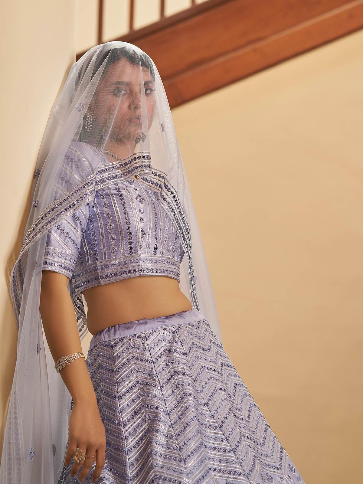 Odette Women Impressive Lavender Silk Semi Stitched Lehenga With  Unstitched Blouse - Image 3