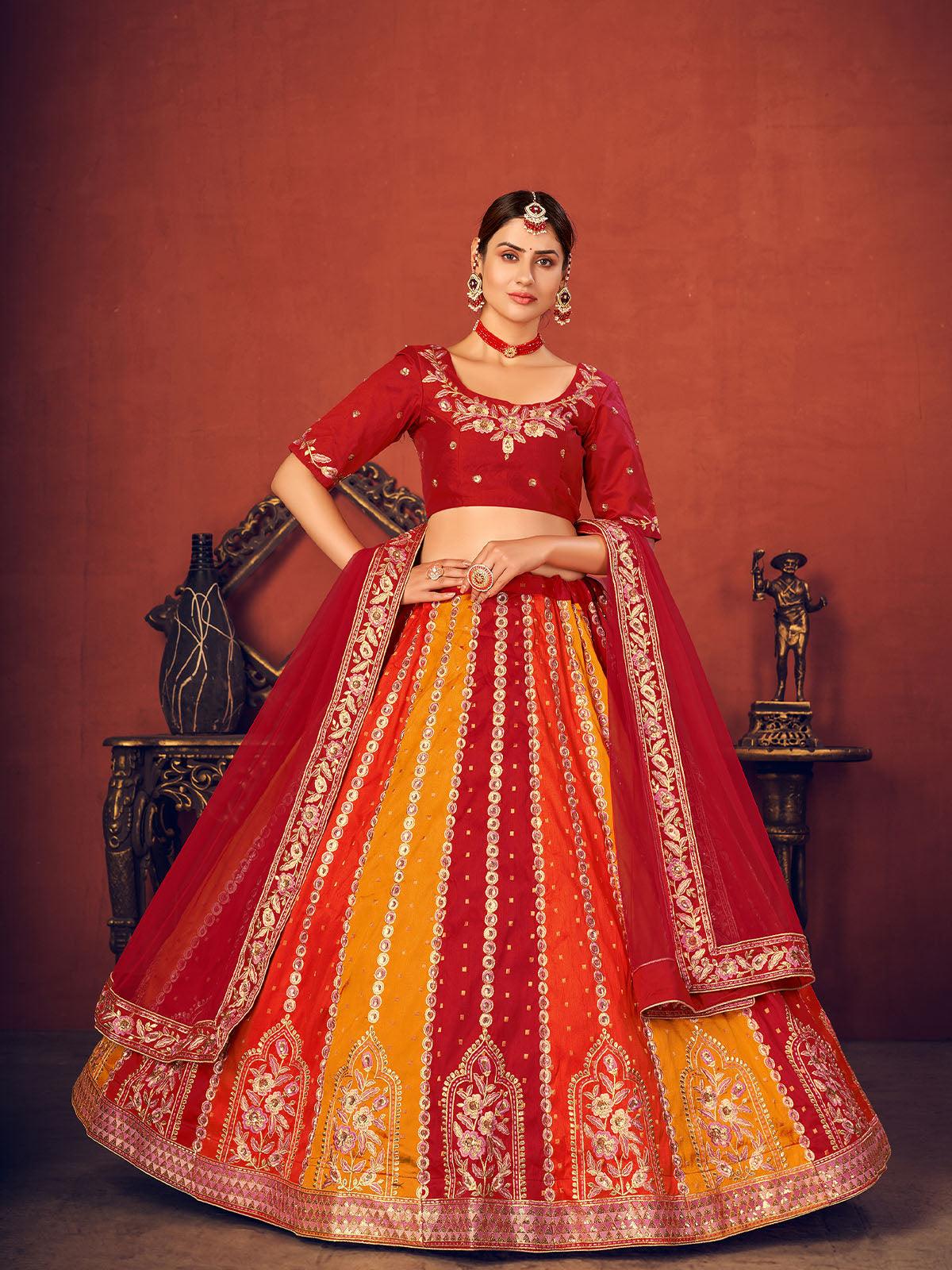 Odette Women Impressive Multi-Colored Art Silk Semi Stitched Lehenga With  Unstitched Blouse - Image 2