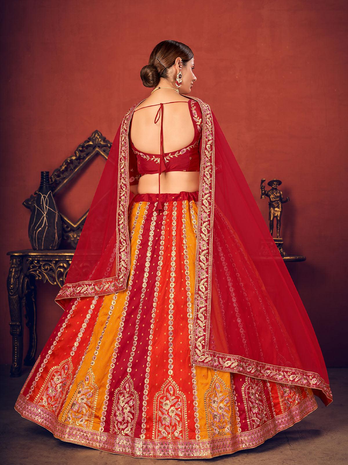 Odette Women Impressive Multi-Colored Art Silk Semi Stitched Lehenga With  Unstitched Blouse - Image 5