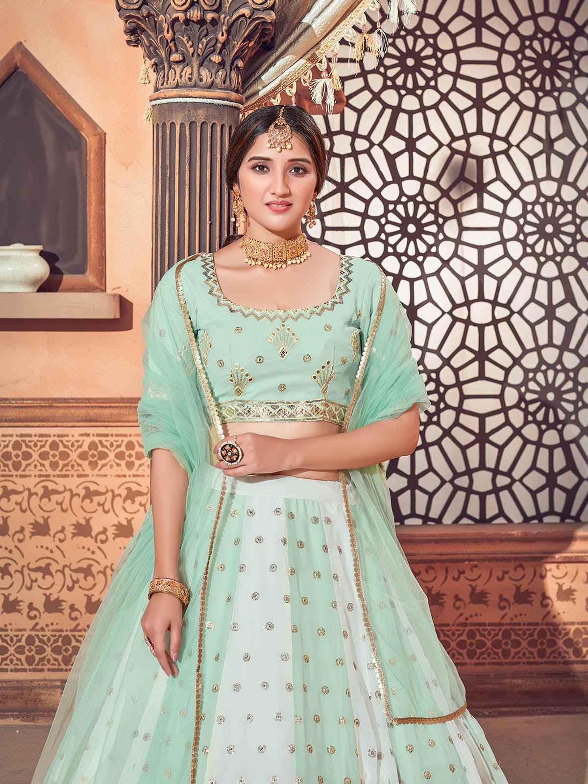 Odette Women Impressive Pista Green Georgette Semi Stitched Lehenga With  Unstitched Blouse - Image 4