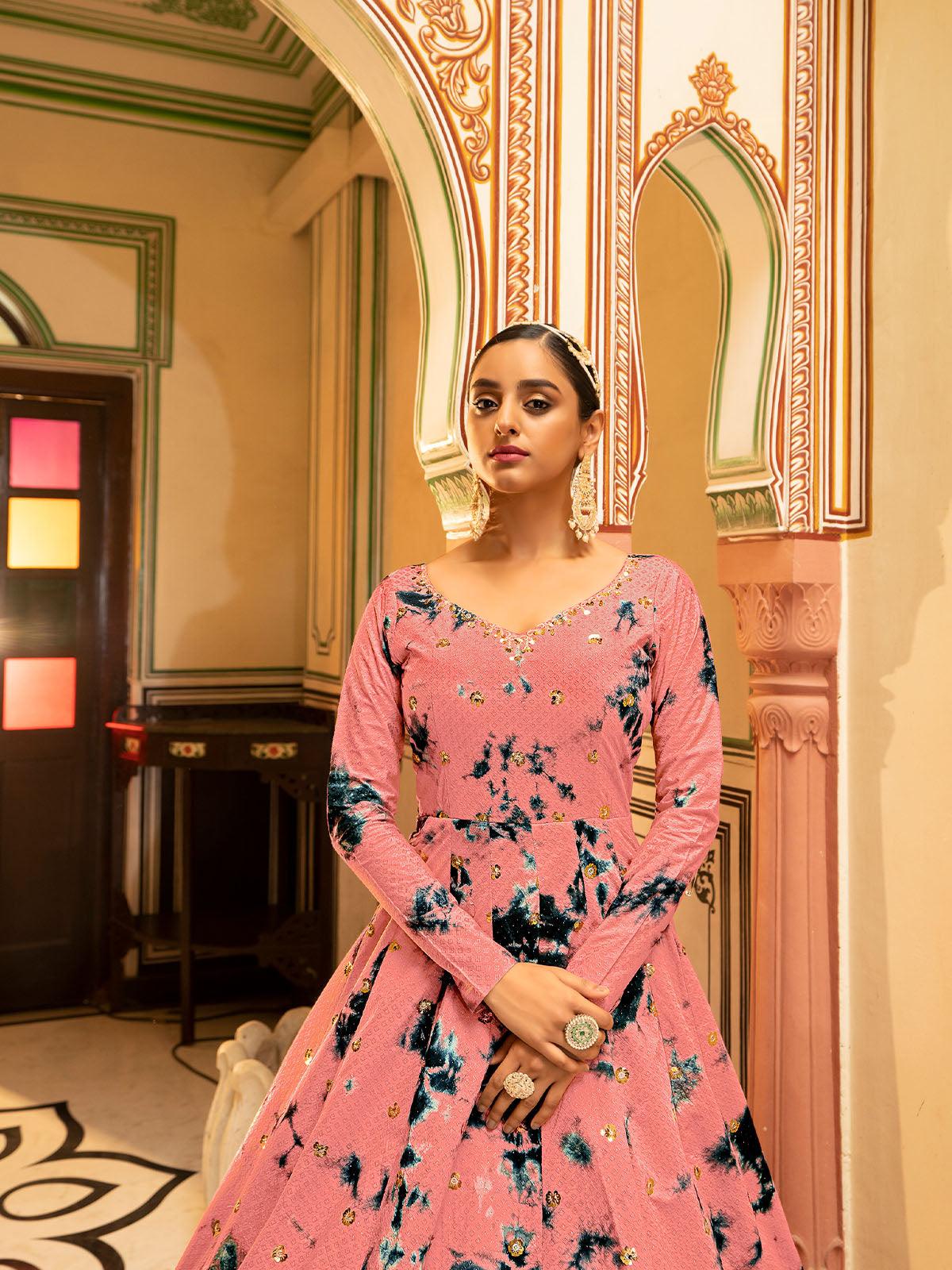 Odette Women Impressive Peach Cotton Semi Stitched Anarkali - Image 2