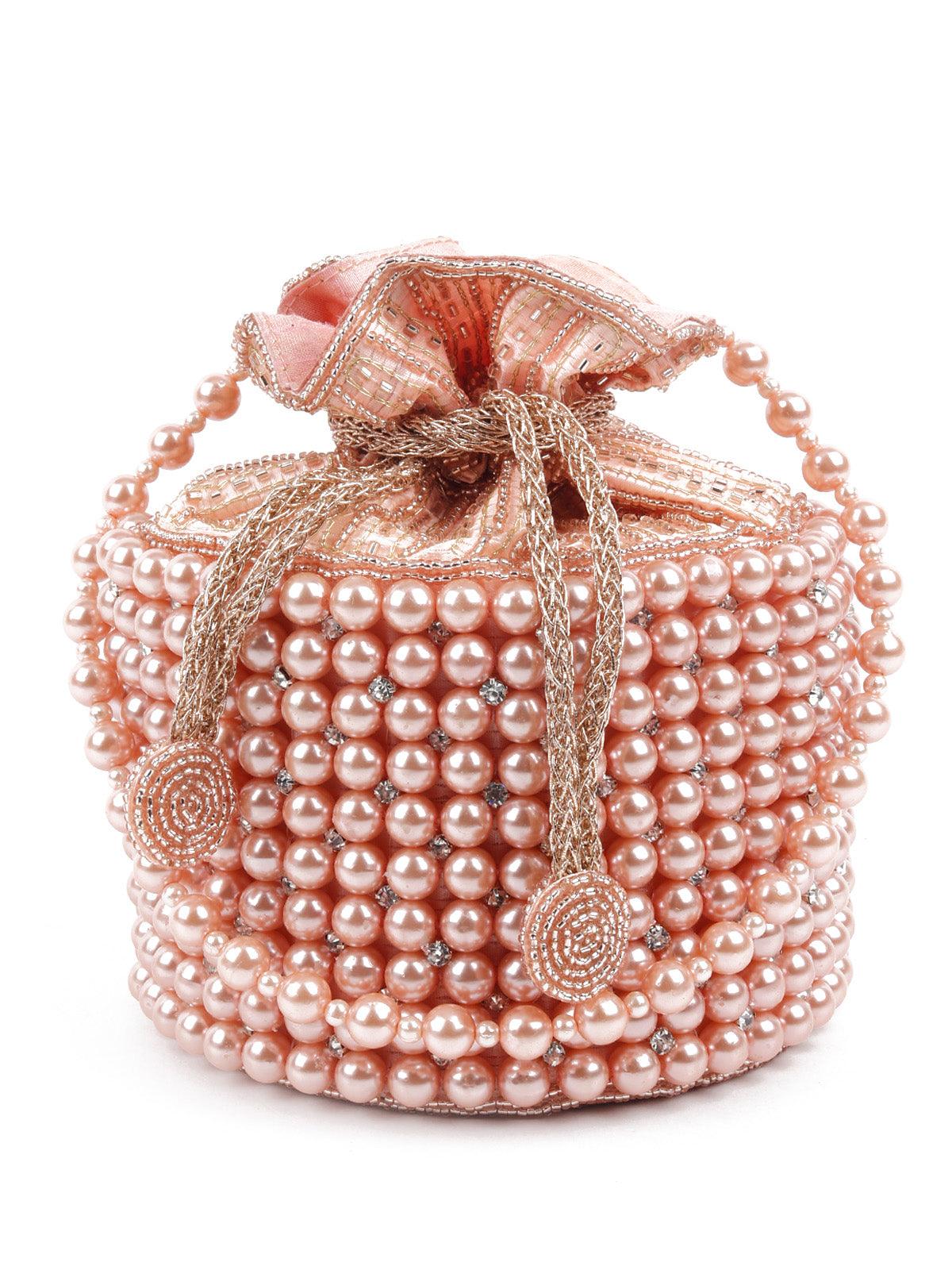 Odette Women Impressive Peach Embroidered Potli Bag - Image 3