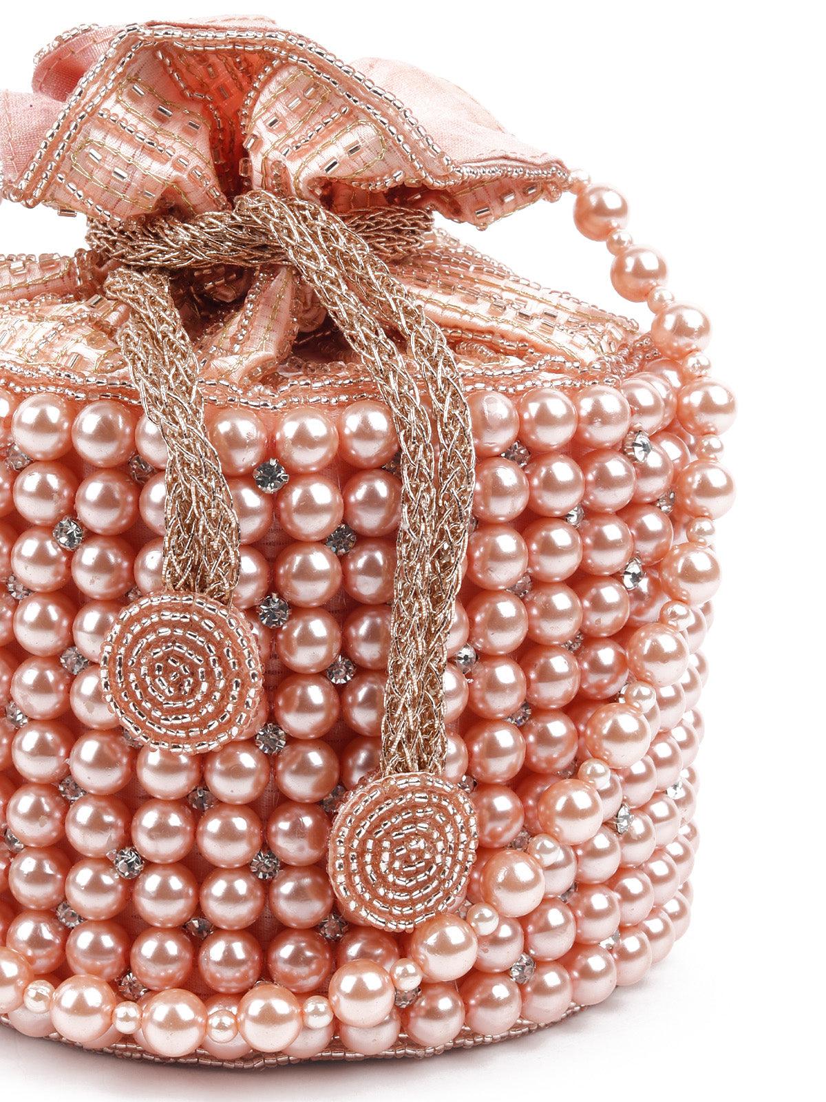 Odette Women Impressive Peach Embroidered Potli Bag - Image 5