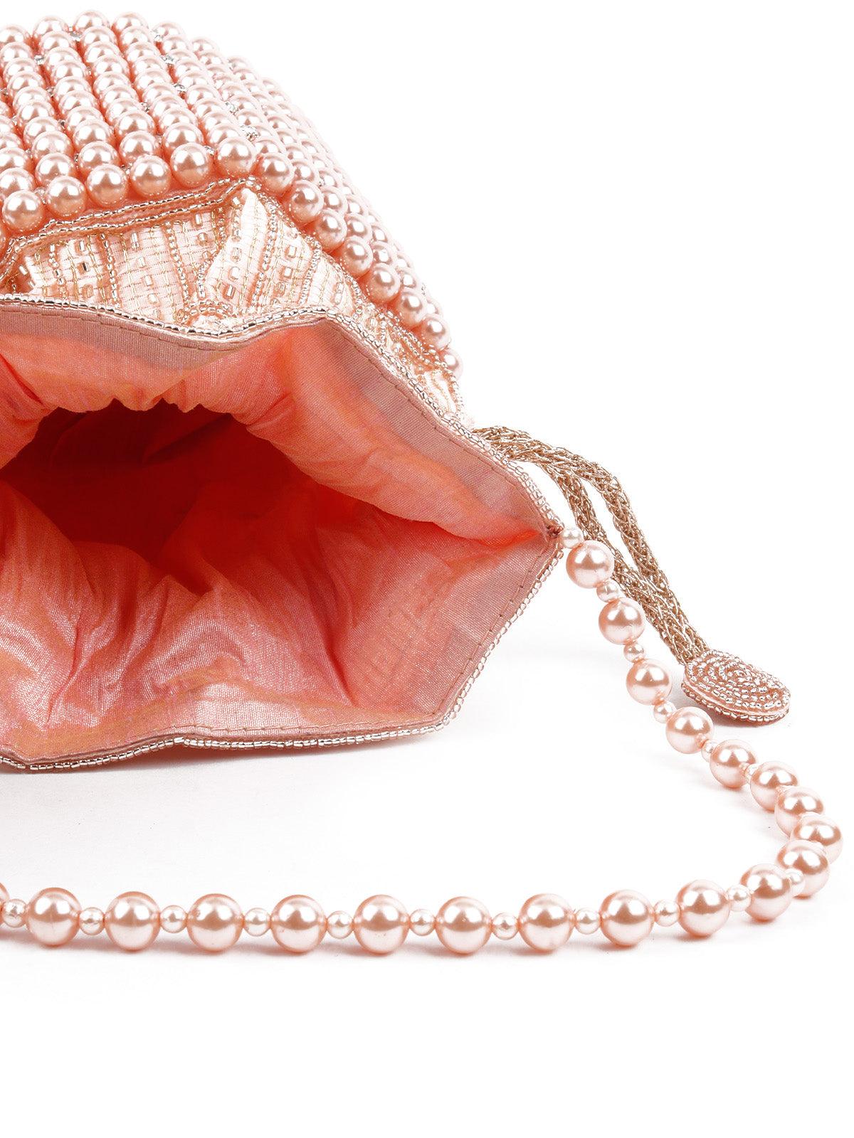 Odette Women Impressive Peach Embroidered Potli Bag - Image 7