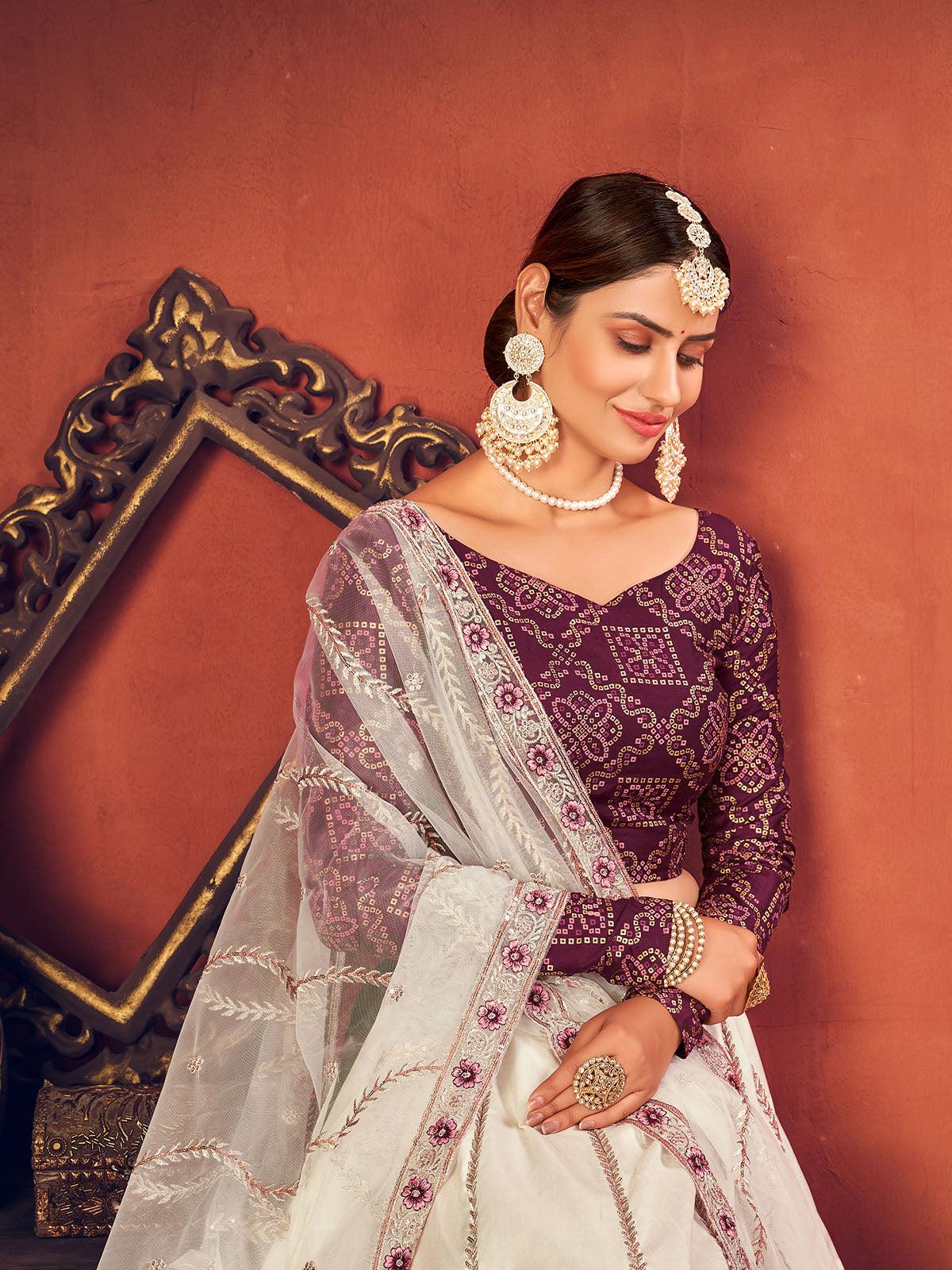 Odette Women Impressive Pearl White Art Silk Semi Stitched Lehenga With  Unstitched Blouse - Image 2