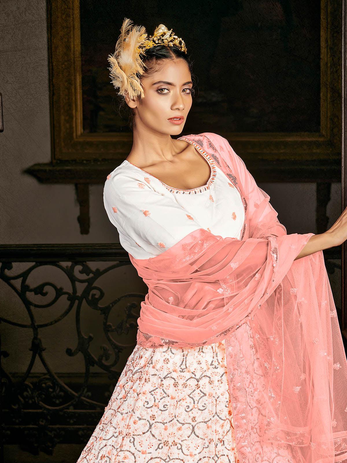 Odette Women Impressive Orange Georgette Semi Stitched Lehenga With  Unstitched Blouse - Image 4