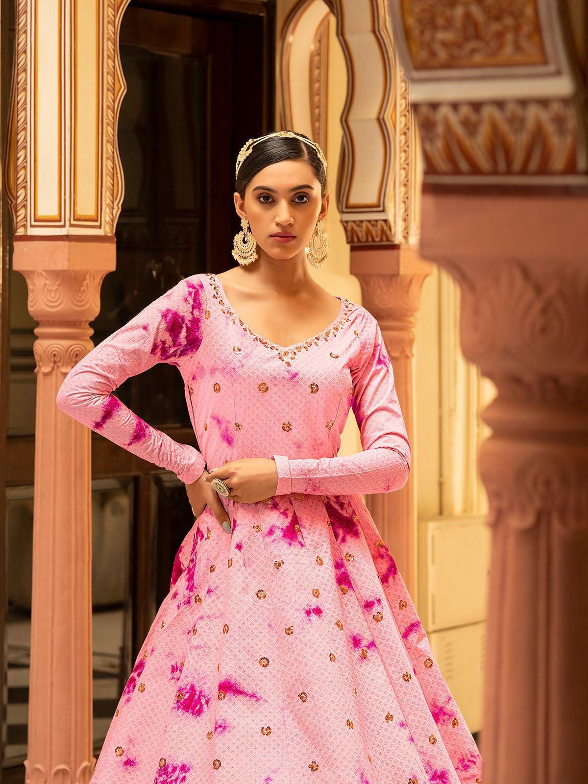 Odette Women Impressive Pink Cotton Semi Stitched Anarkali - Image 2