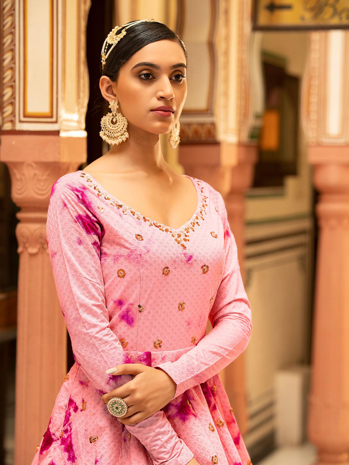 Odette Women Impressive Pink Cotton Semi Stitched Anarkali - Image 4