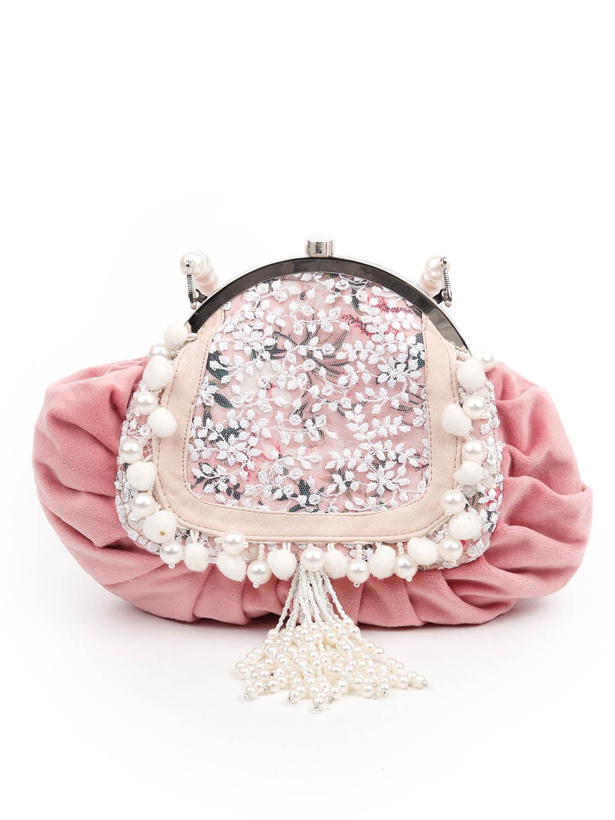 Odette Women Impressive Pink Embellished Batua - Image 3
