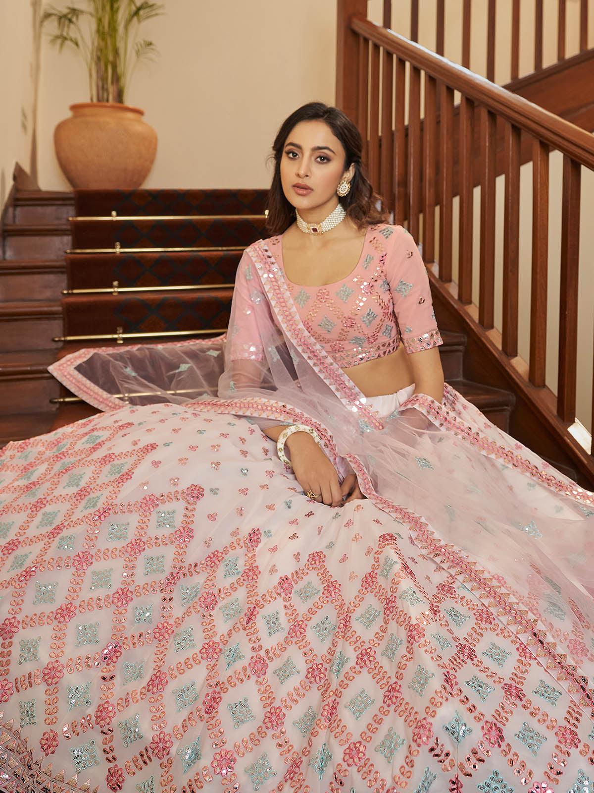 Odette Women Impressive Pink Georgette Semi Stitched Lehenga With  Unstitched Blouse - Image 4
