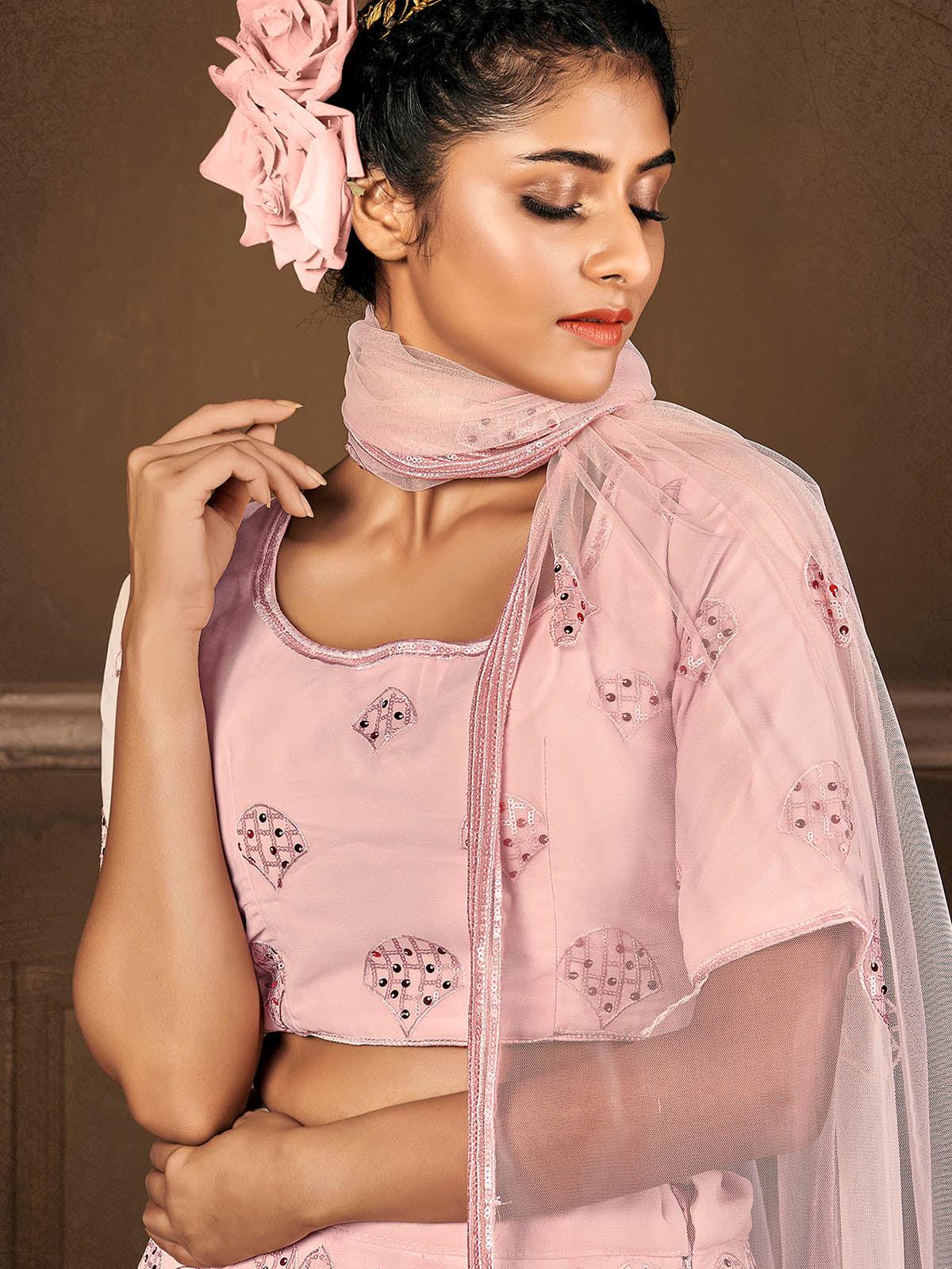 Odette Women Impressive Pink Georgette Semi Stitched Lehenga With  Unstitched Blouse - Image 2