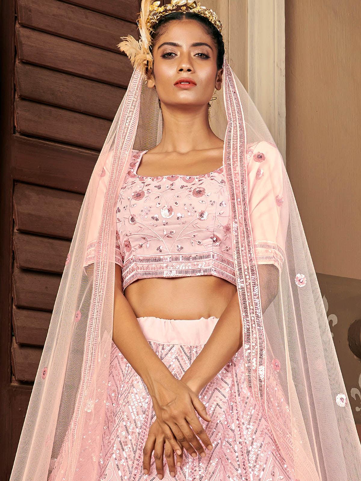 Odette Women Impressive Pink Georgette Semi Stitched Lehenga With  Unstitched Blouse - Image 3