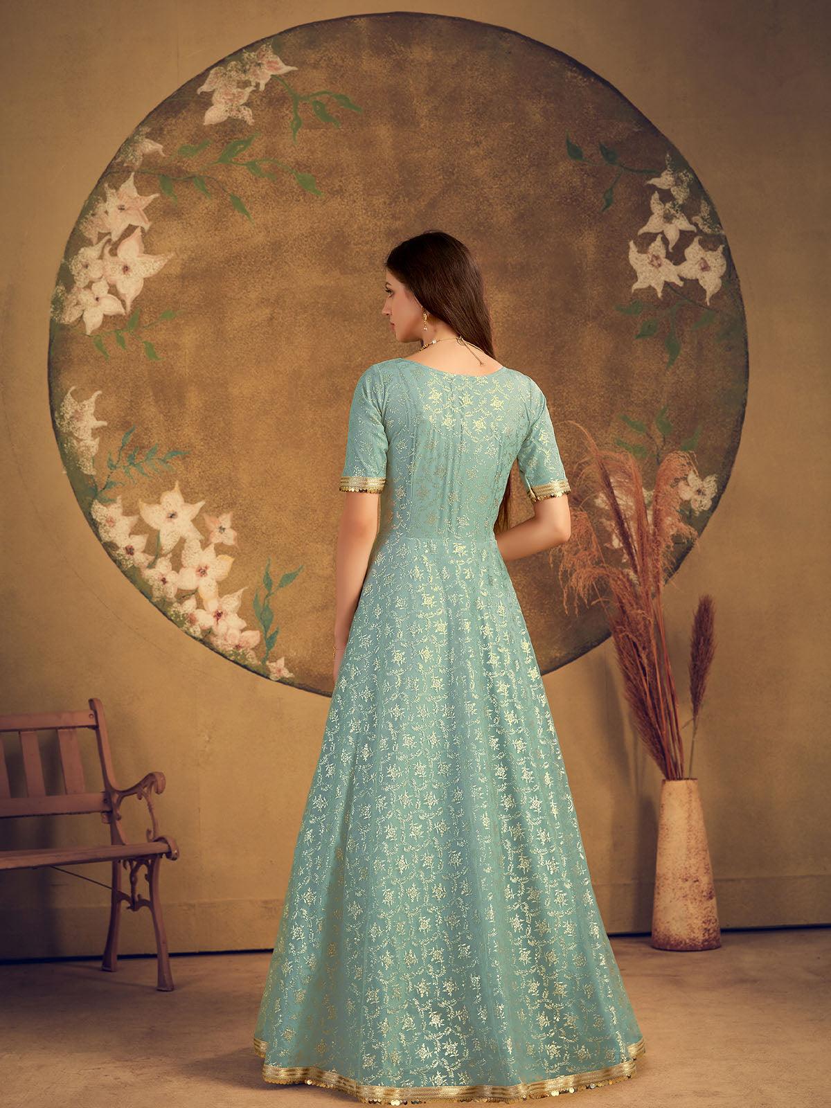 Odette Women Impressive Pista Green Net Semi Stitched Anarkali - Image 2