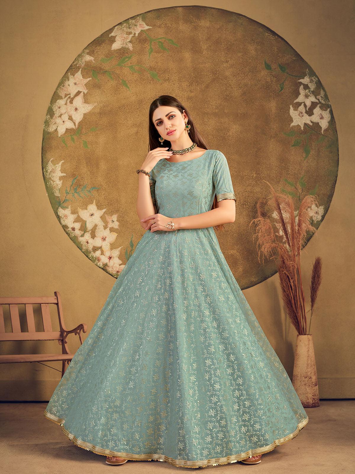 Odette Women Impressive Pista Green Net Semi Stitched Anarkali - Image 4