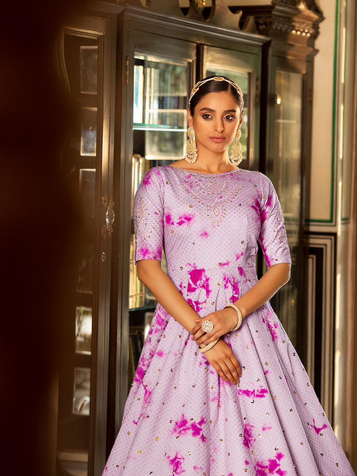 Odette Women Impressive Purple Cotton Semi Stitched Anarkali - Image 3