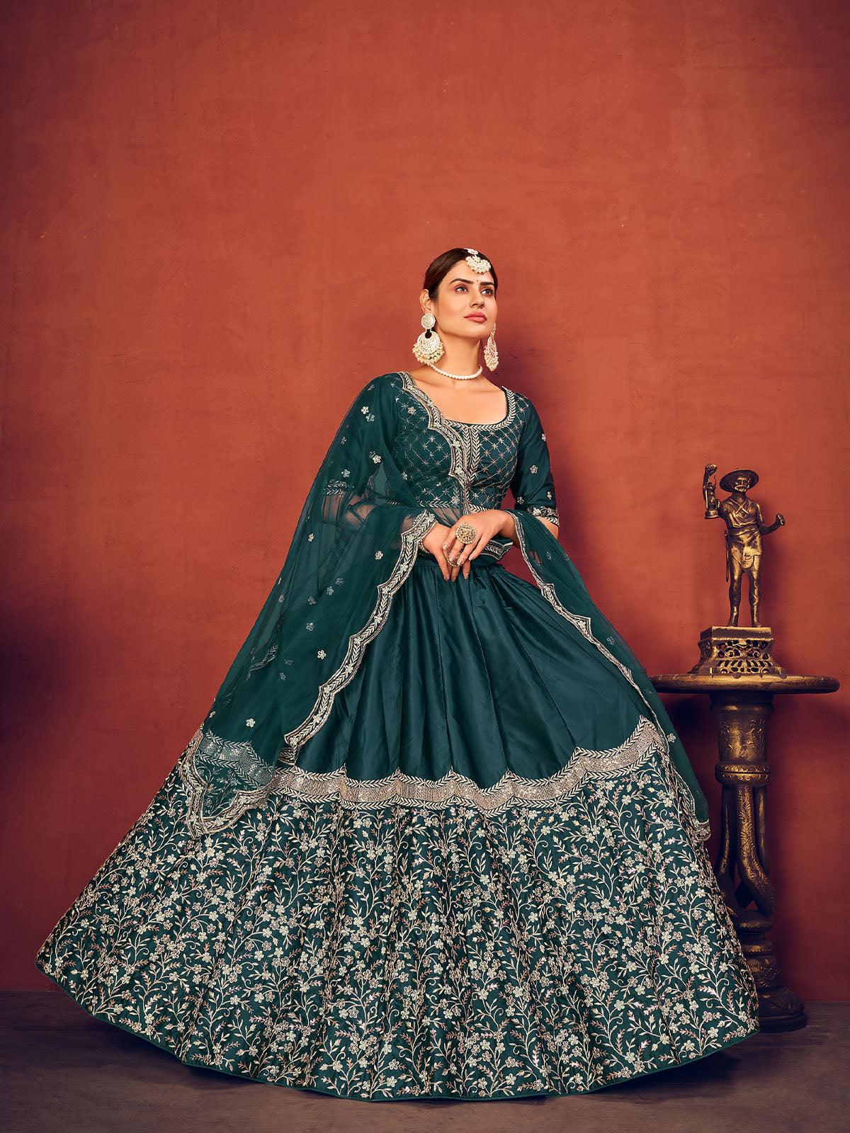 Odette Women Impressive Rama Green Art Silk Semi Stitched Lehenga With  Unstitched Blouse - Image 2