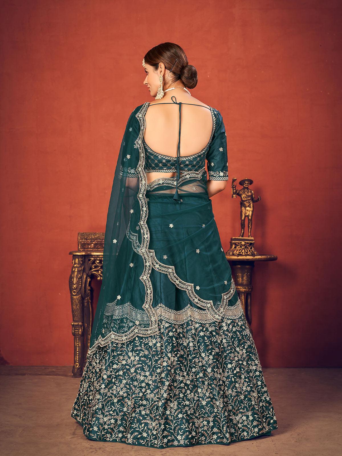 Odette Women Impressive Rama Green Art Silk Semi Stitched Lehenga With  Unstitched Blouse - Image 4