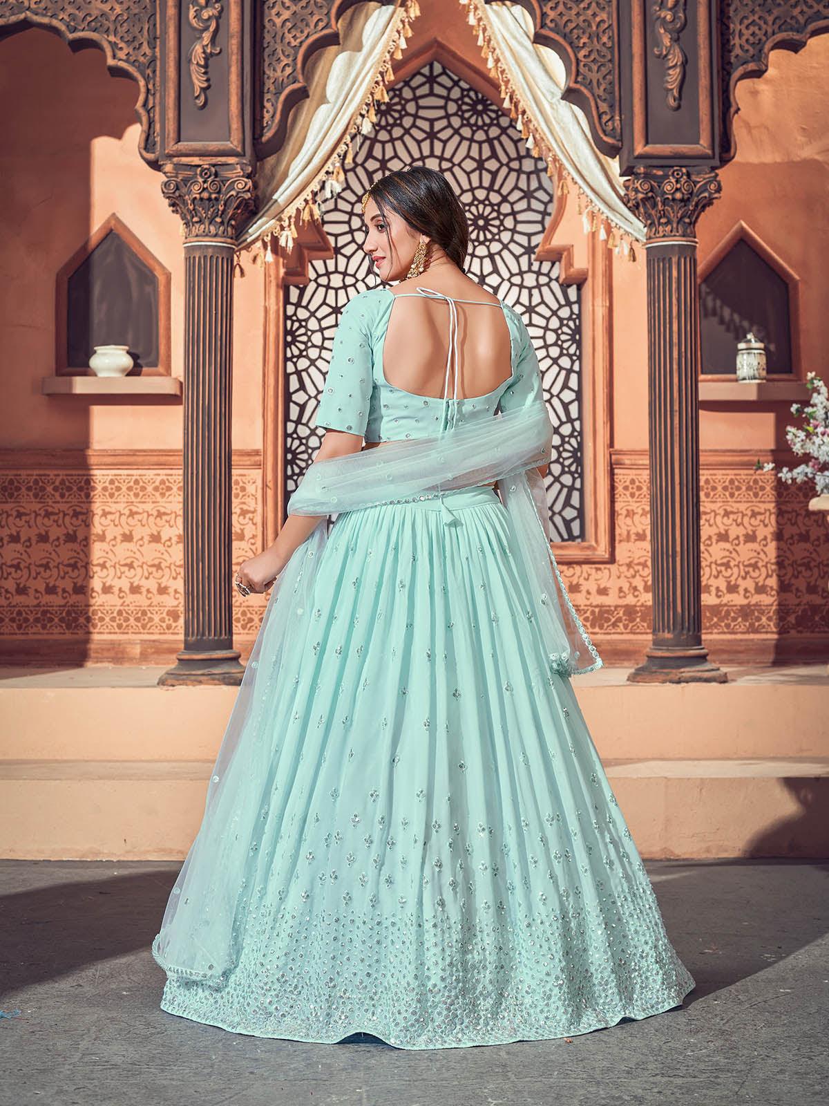 Odette Women Impressive Sky Blue Georgette Semi Stitched Lehenga With  Unstitched Blouse - Image 2