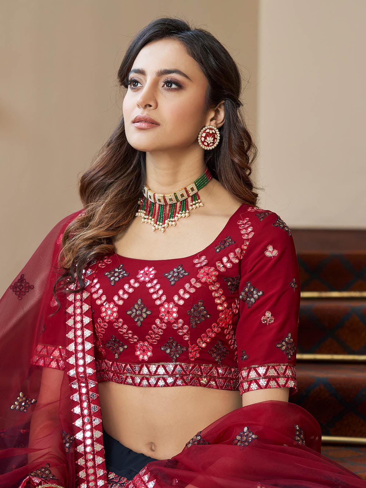 Odette Women Impressive Teal Green Georgette Semi Stitched Lehenga With  Unstitched Blouse - Image 4