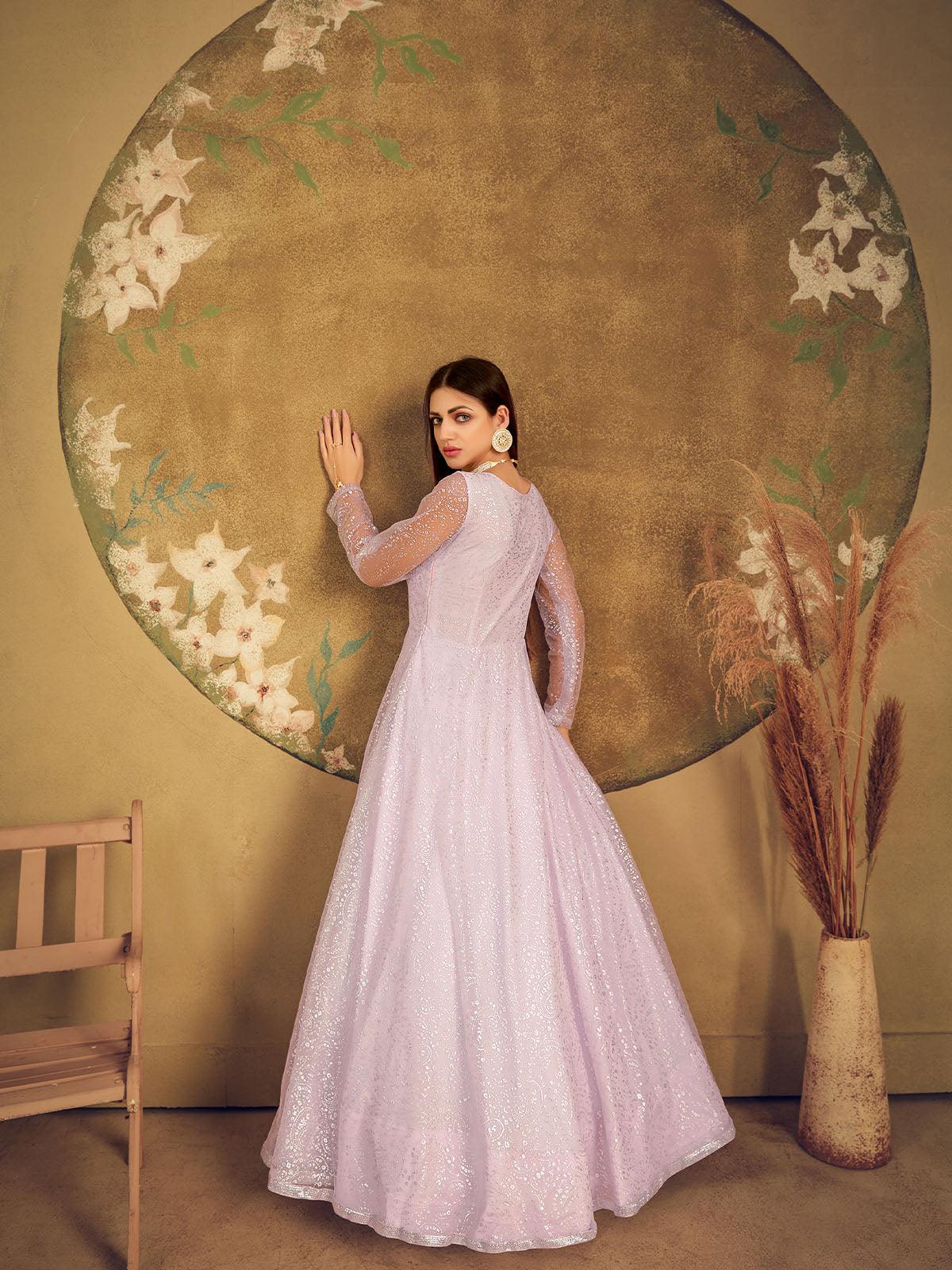 Odette Women Impressive Violet Net Semi Stitched Anarkali - Image 4