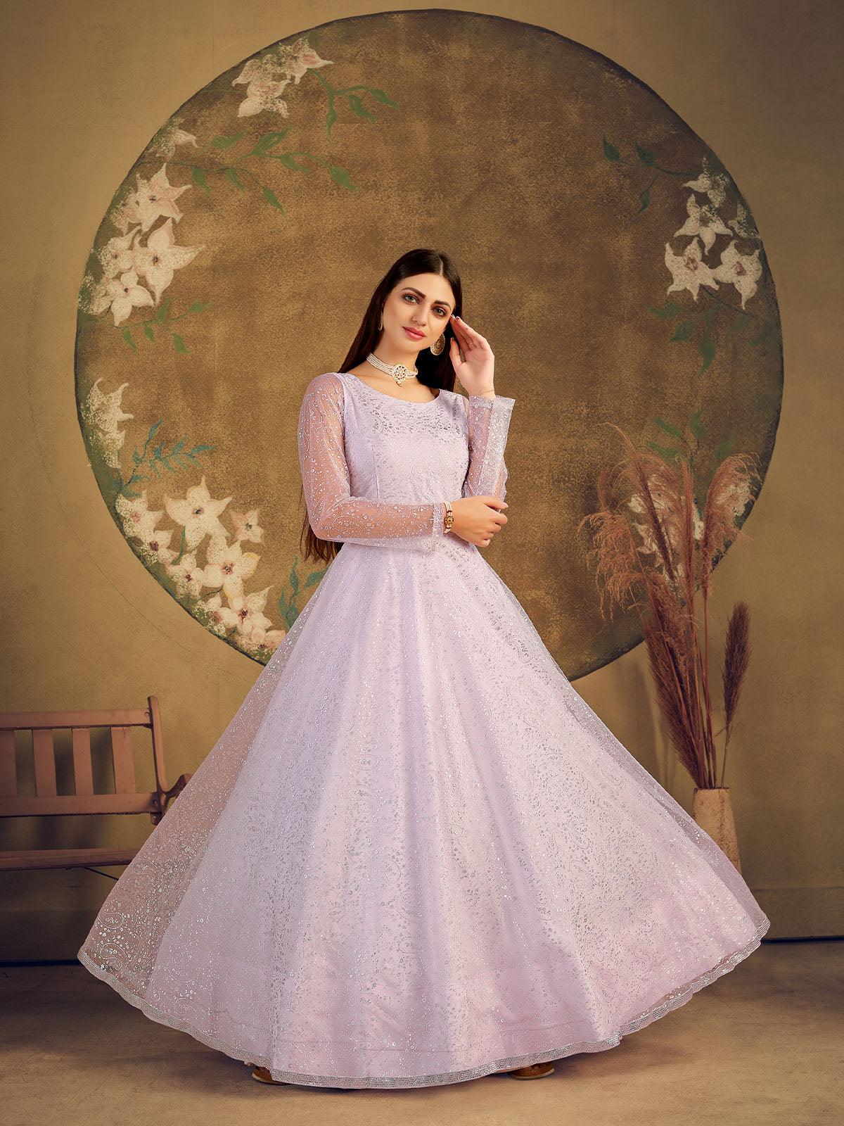 Odette Women Impressive Violet Net Semi Stitched Anarkali - Image 5