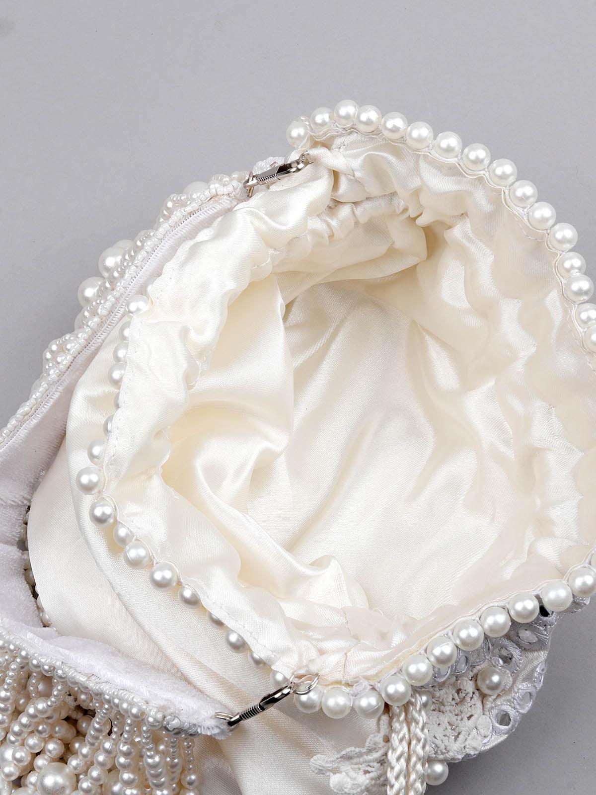 Odette Women Impressive White Embellished Potli Bag - Image 6