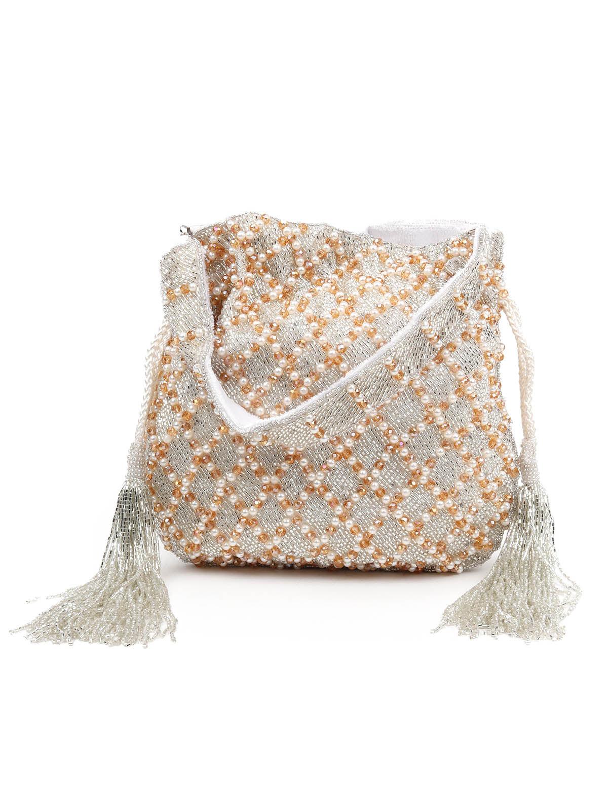 Odette Women Impressive White Embroidered Potli Bag - Image 3