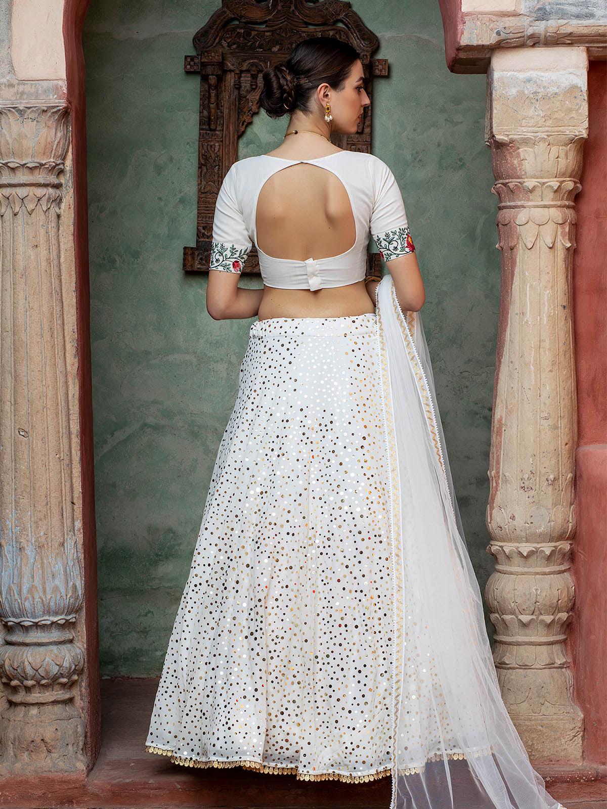 Odette Women Impressive White Georgette Semi Stitched Lehenga With  Unstitched Blouse - Image 6