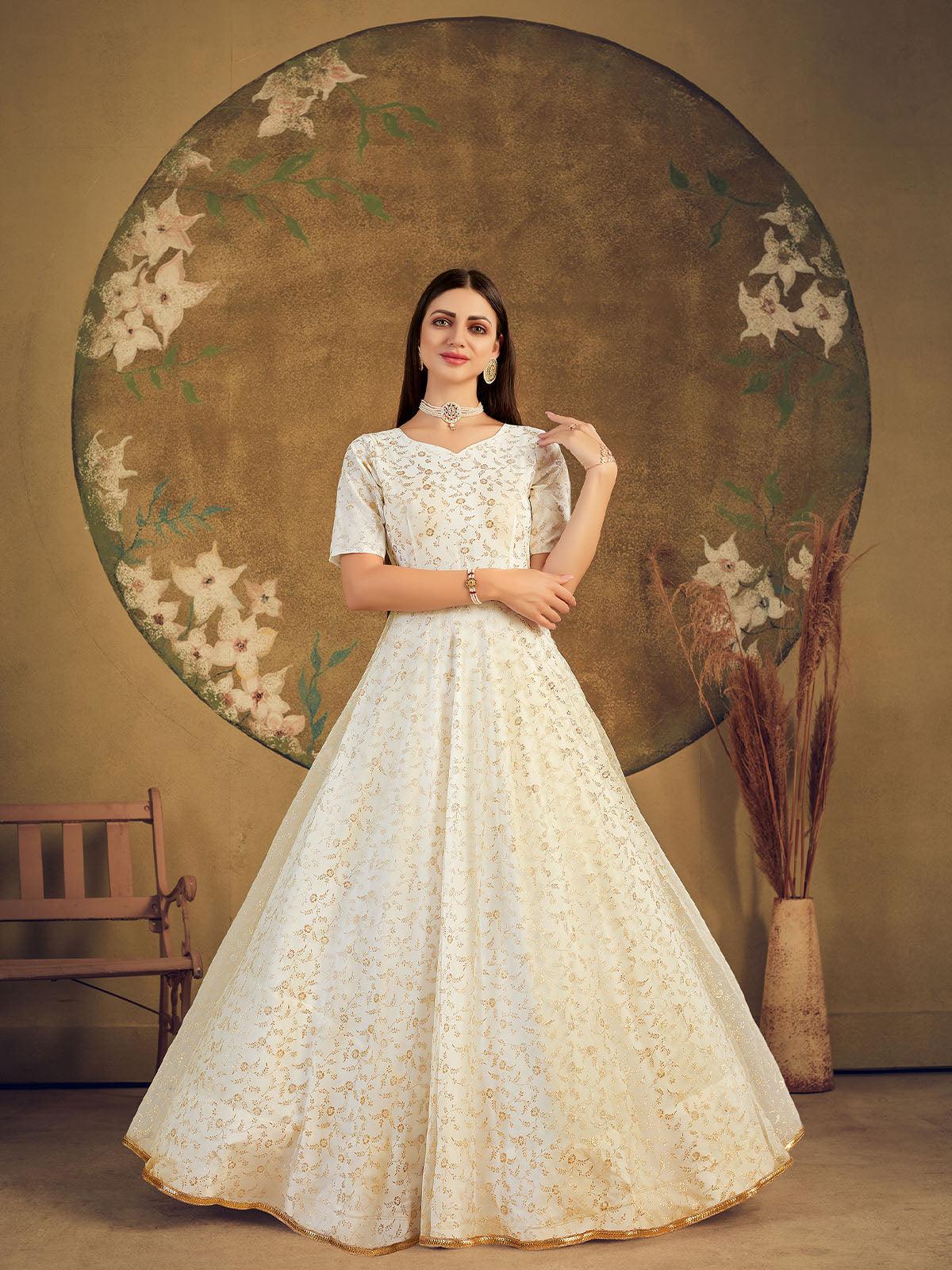 Odette Women Impressive White Net Semi Stitched Gown