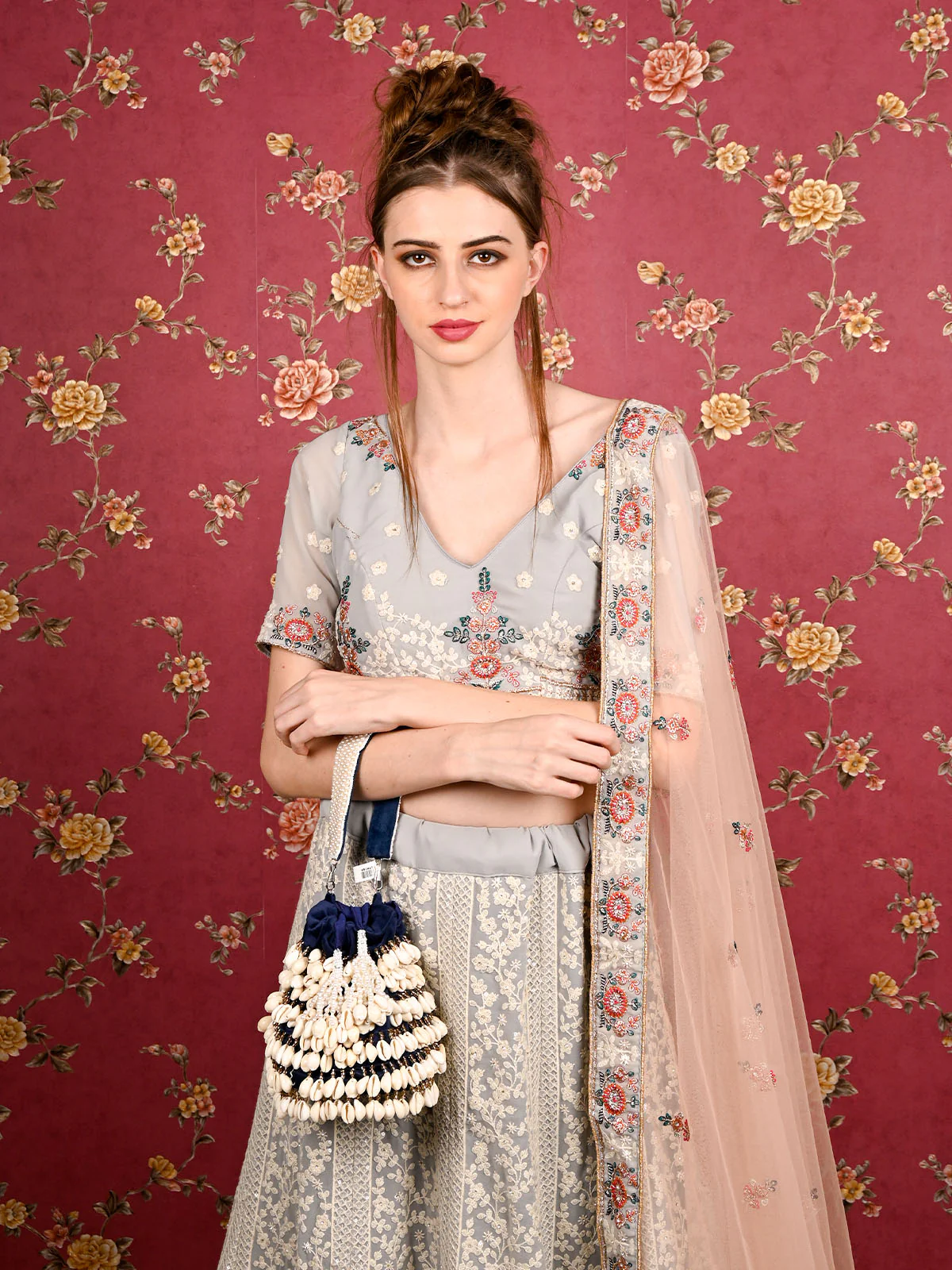 Odette Women Indigo Embellished Potli Bag - Image 2