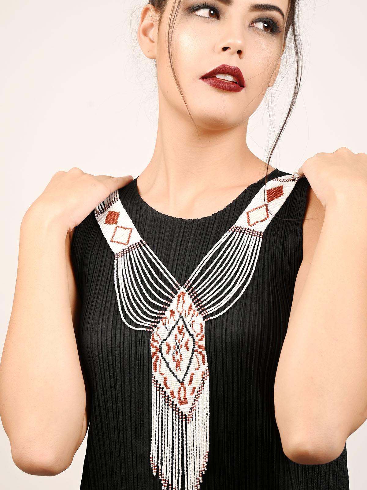 Odette Women Jacintha Handmade White Boho Neckpiece